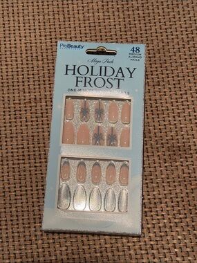 ProBeauty Holiday Frost Press-On Nails - Nude & Silver Almond Set (48 Pack)